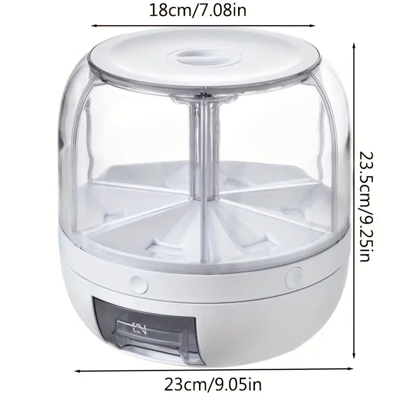 360° Rotating Cereal Dispenser with 6 Grids - White