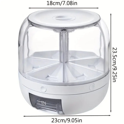 360° Rotating Cereal Dispenser with 6 Grids - White