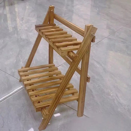 Organize in style with this sturdy wooden double-layer trapezoidal storage rack