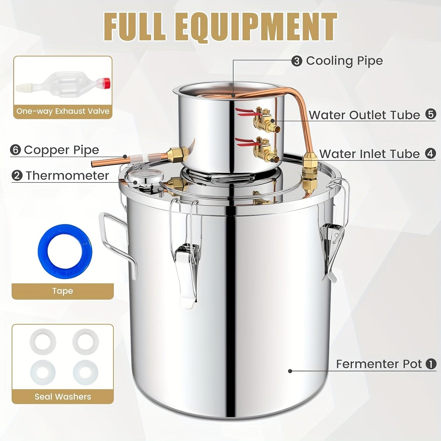 10L Copper Alcohol Still Stainless Steel Distiller