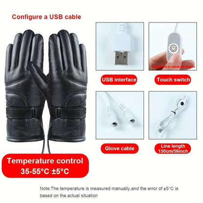 Winter Warm USB Heated Gloves - Touch Screen, Waterproof, Black