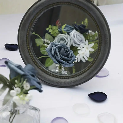 25-Piece Soft-Touch Foam Artificial Rose Flowers - Five Shades of Blue