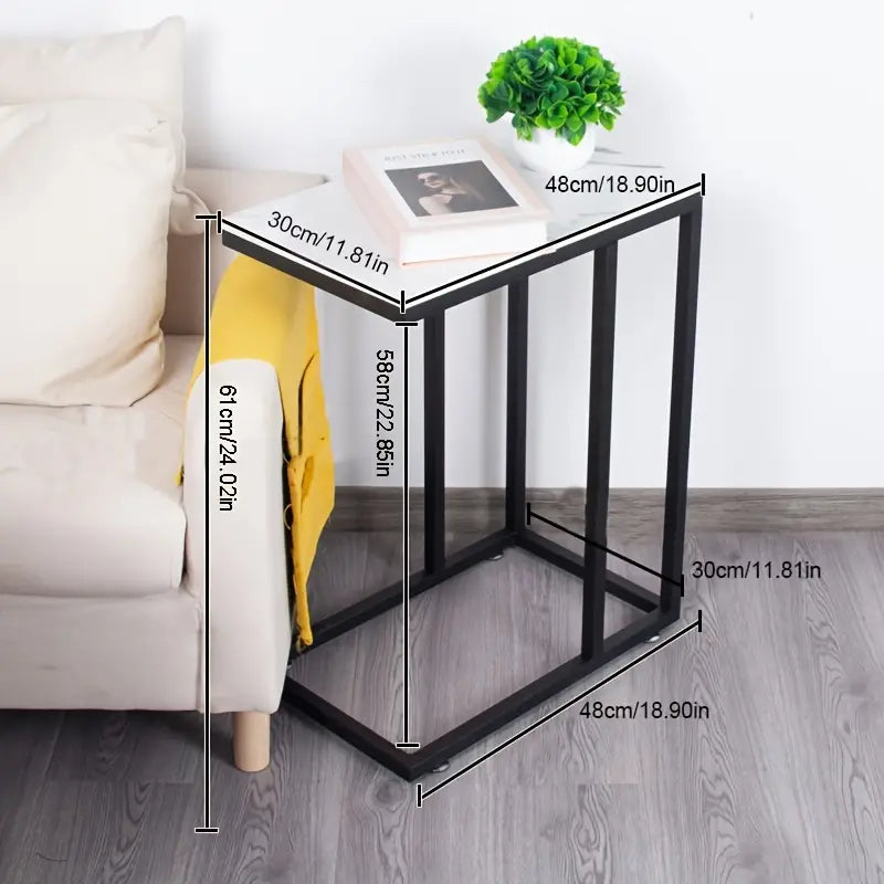 Contemporary C-Shaped Side Table - Black Frame with Whiteboard