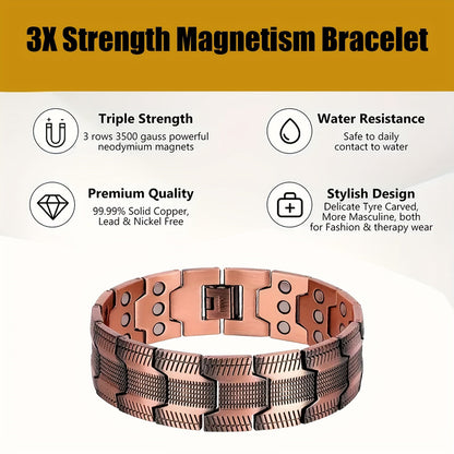 3X Strong Copper Magnetic Bracelet for Men  – Pure 99.9% Solid Copper
