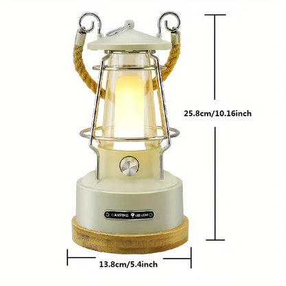 Vintage Rechargeable Camping Lantern - Dimmable LED, Waterproof Retro Light