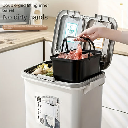 Large Dual-Compartment Trash Can with Odor-Seal Lid