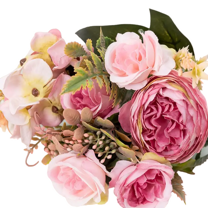 Pink Pearl Rose Peony Bouquet - Elegant Artificial Flower Arrangement
