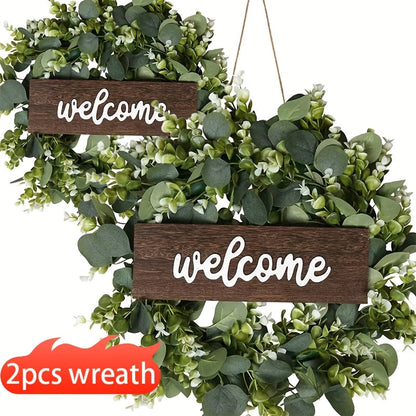 2pcs Evergreen Ramadan Artificial Eucalyptus Wreaths for Spring Decor