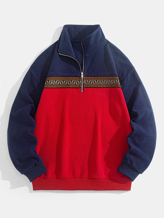 Ethnic Style Color Block Fleece Jacket