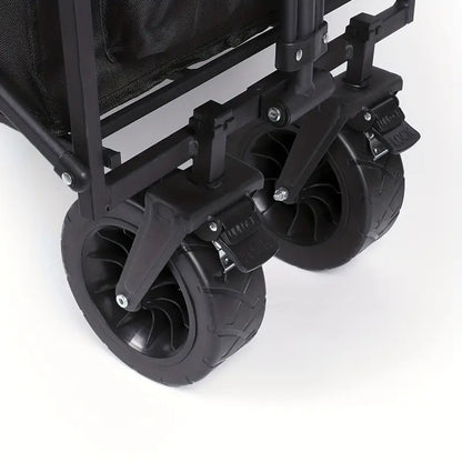 Heavy Duty Foldable Camping Wagon with Wide Wheels - Black