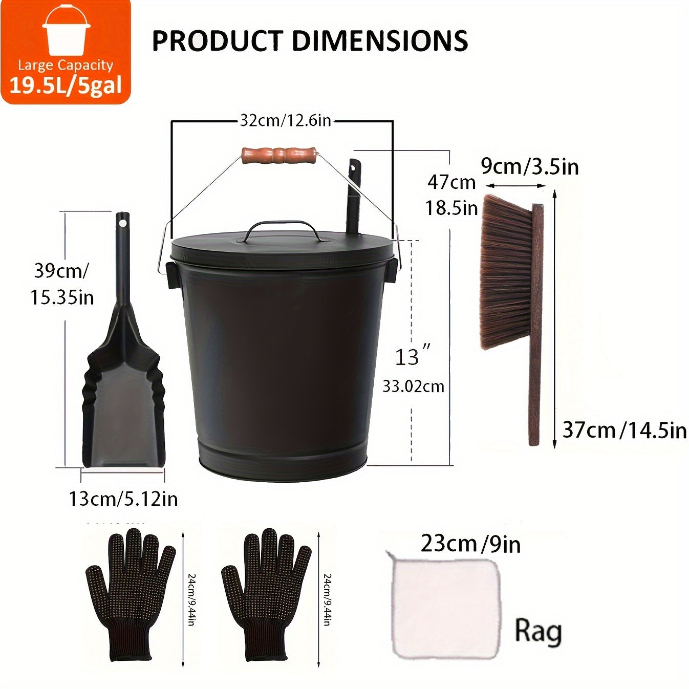 Galvanized Ash Bucket Set with Shovel