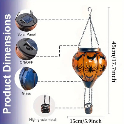 Classic Orange Glass Globe Solar Lantern - Bats & Spiders