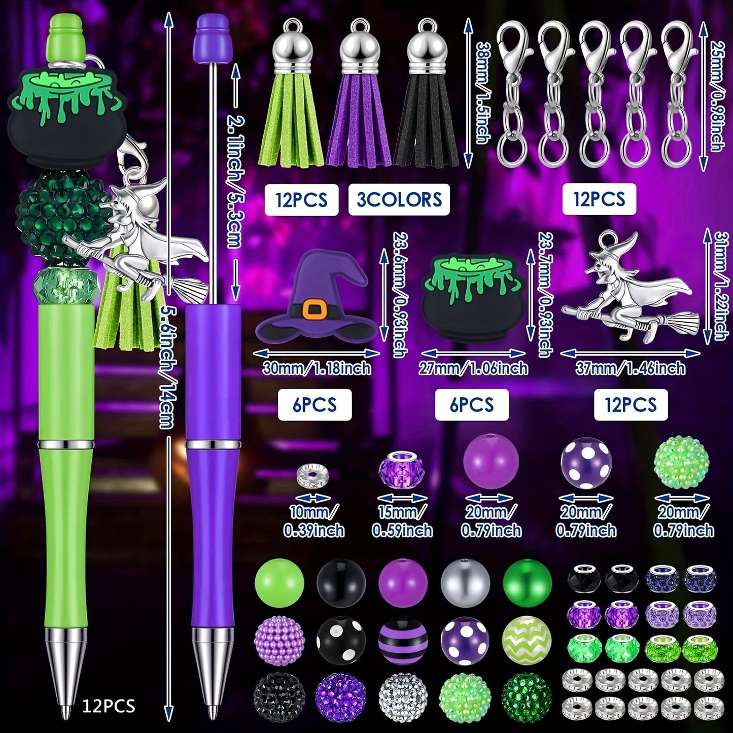 12pcs Halloween Witch-Themed Bead Kit