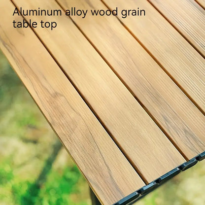Outdoor Folding Aluminum Alloy Table - Large Wood Grain, Tripod Base