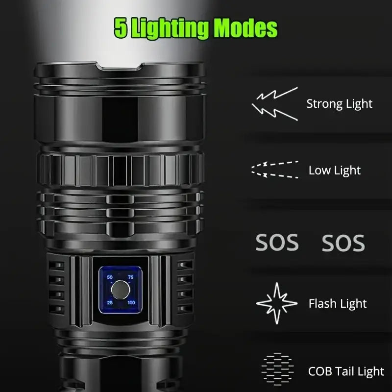 Telescopic Zoom C-Type Rechargeable Flashlight with Intelligent Power Display