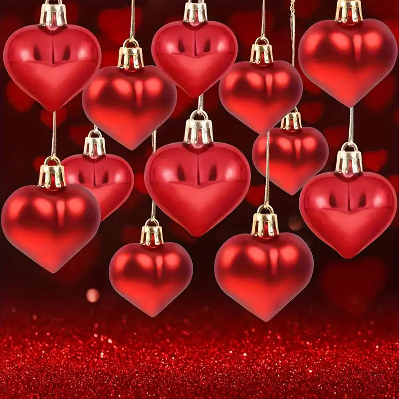 36-Piece Heart Shaped Ornaments Set – Pink & Red