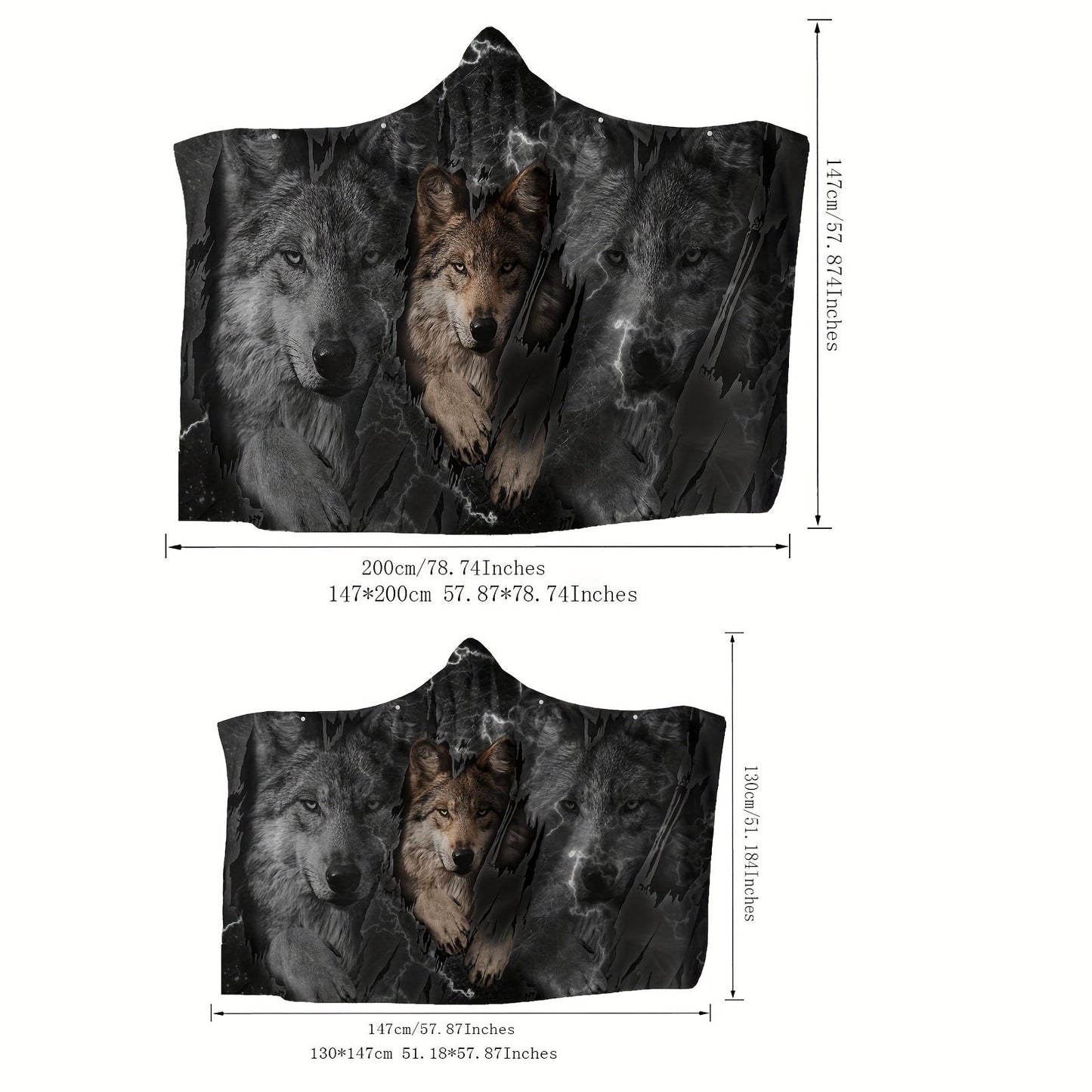 Wolf Pattern Wearable Hat Blanket Flannel