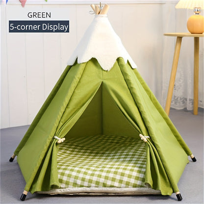 Wooden Cat Villa Tent with Bed