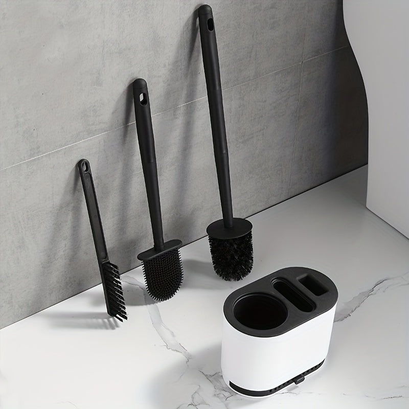 Toilet Brush with No-Slip Silicone Long Handle Set