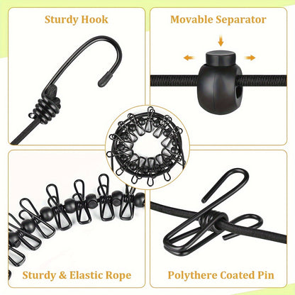 Camping Clothes Drying Rope with 12 Clips