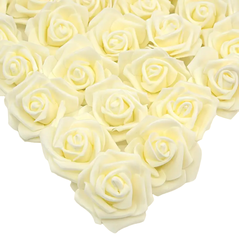 50pcs Ivory Artificial Foam Rose Flower Heads - 7.5cm | Elegant Bulk Decor