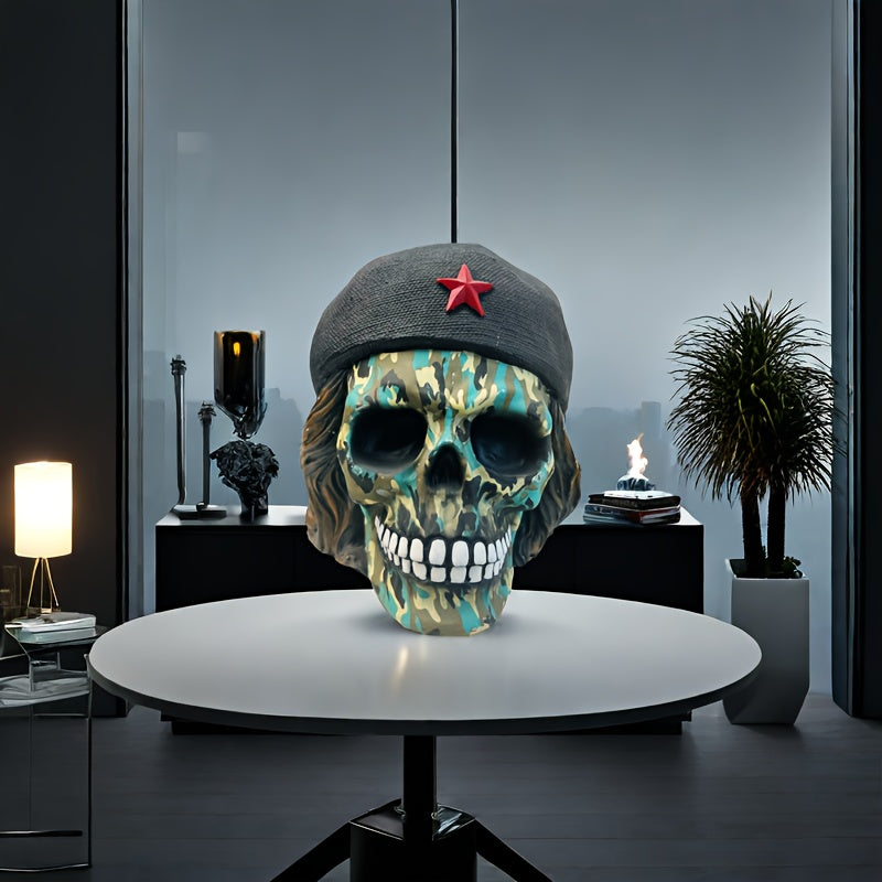 Green Camo Skull Statue - Resin Craft