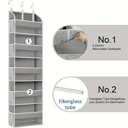 5-Shelf Over-the-Door Organizer with 10 Large Pockets - Light Gray