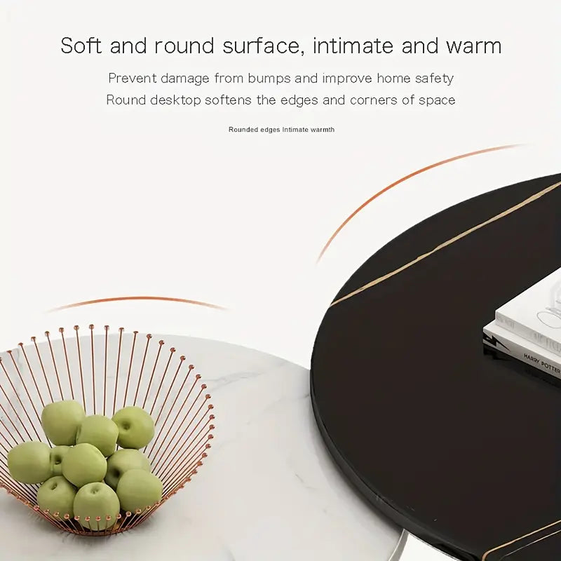 Elegance in Contrast: Set of 2 Round Nesting Marble Coffee Tables in Style9: Black and White