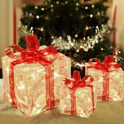 Sparkling Trio: Festive LED Christmas Gift Boxes Set
