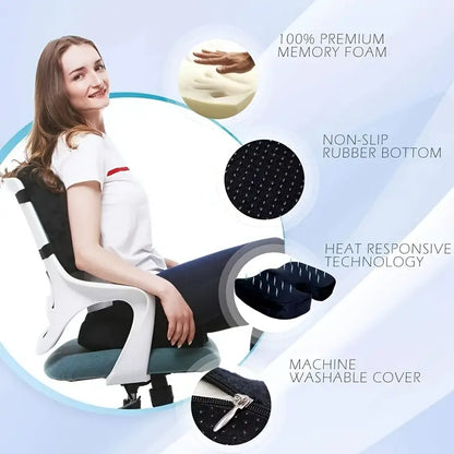 Orthopedic Memory Foam Seat Cushion and Lumbar Support Pillow Set