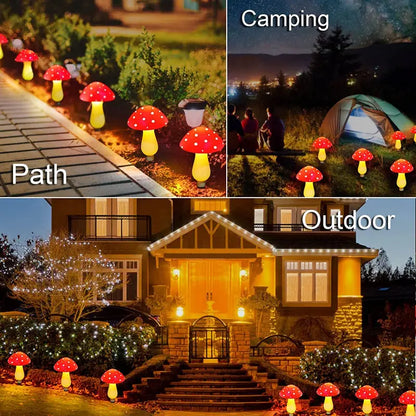 Solar Red Mushroom Garden Lights - 8 Modes Waterproof Decorative Outdoor Lighting (Set of 8)