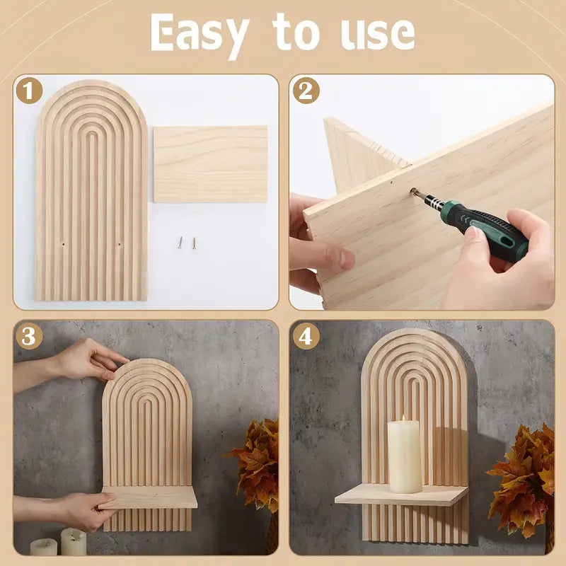 Radiant Reverie: Boho Wooden Sun Rainbow Wall Shelves