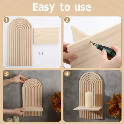 Radiant Reverie: Boho Wooden Sun Rainbow Wall Shelves