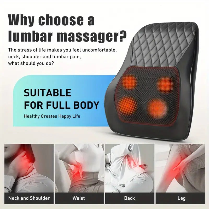 Cordless 3D Massage Pillow with Heat - Black