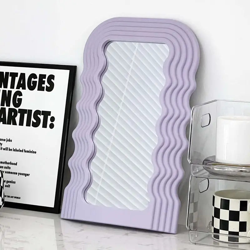 Aesthetic Wall Mounted Mirror With Wave Pattern Frame