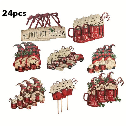 24-Piece Dwarf Christmas Red Wooden Hanging Pendants