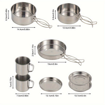 Camping Cookware Stainless Steel Set Outdoor (8pcs)