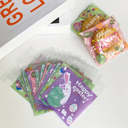100pcs Easter Self-Adhesive Cartoon Plastic Bags