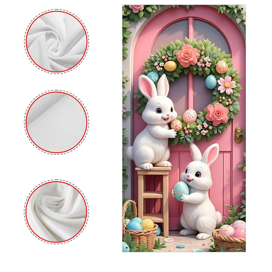 2D Easter Door Banner with Rabbits and Eggs