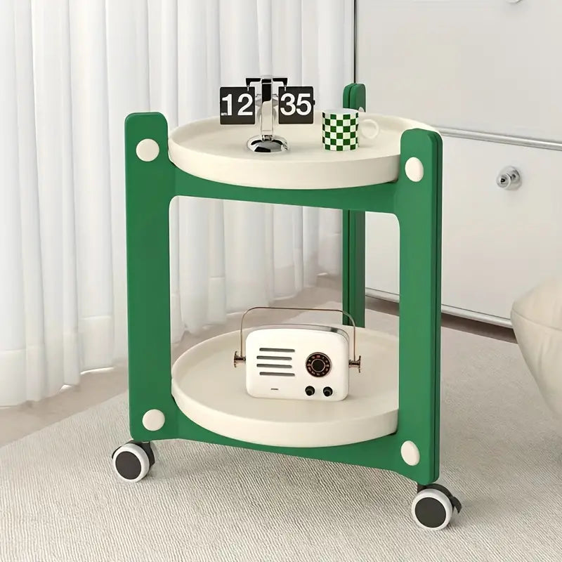 Portable End Table Cart & Home Storage Rack - Green and White