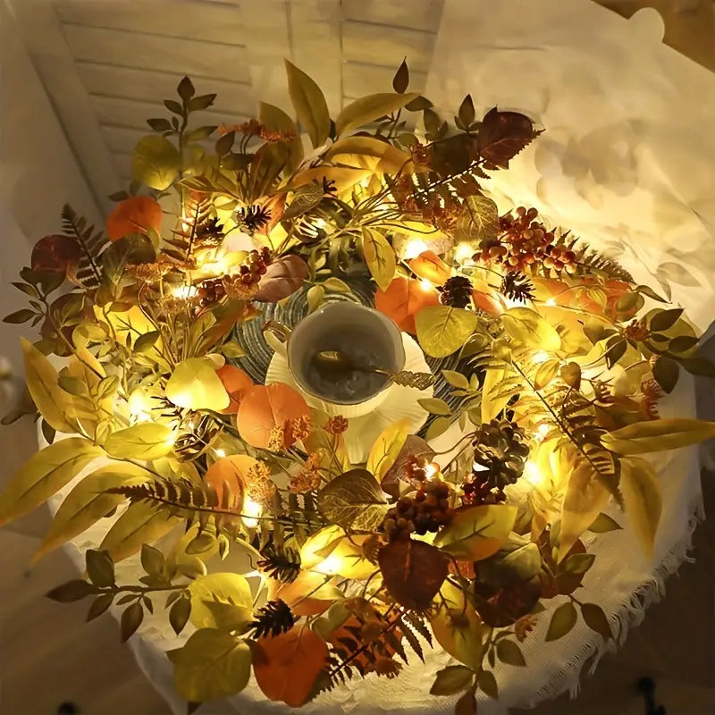 Autumn Glow: LED Light Wreath with Artificial Foliage