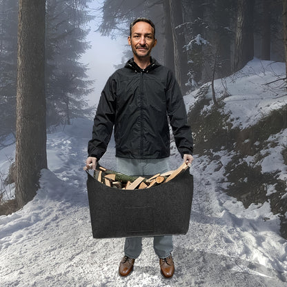 Wooden Firewood Basket with Blanket