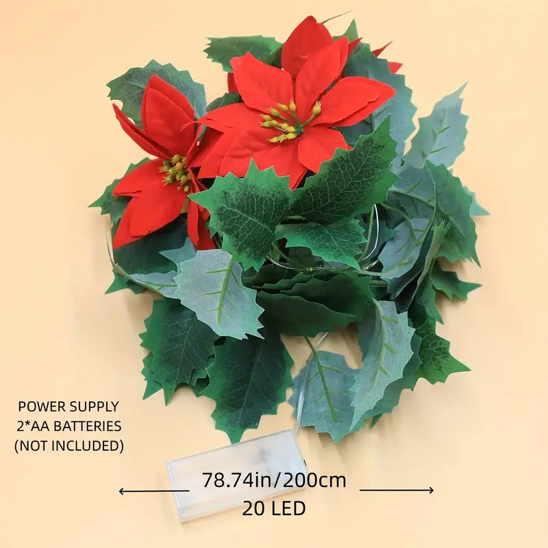 LED Lighted Christmas Red Flower Rattan Decoration - Battery Operated