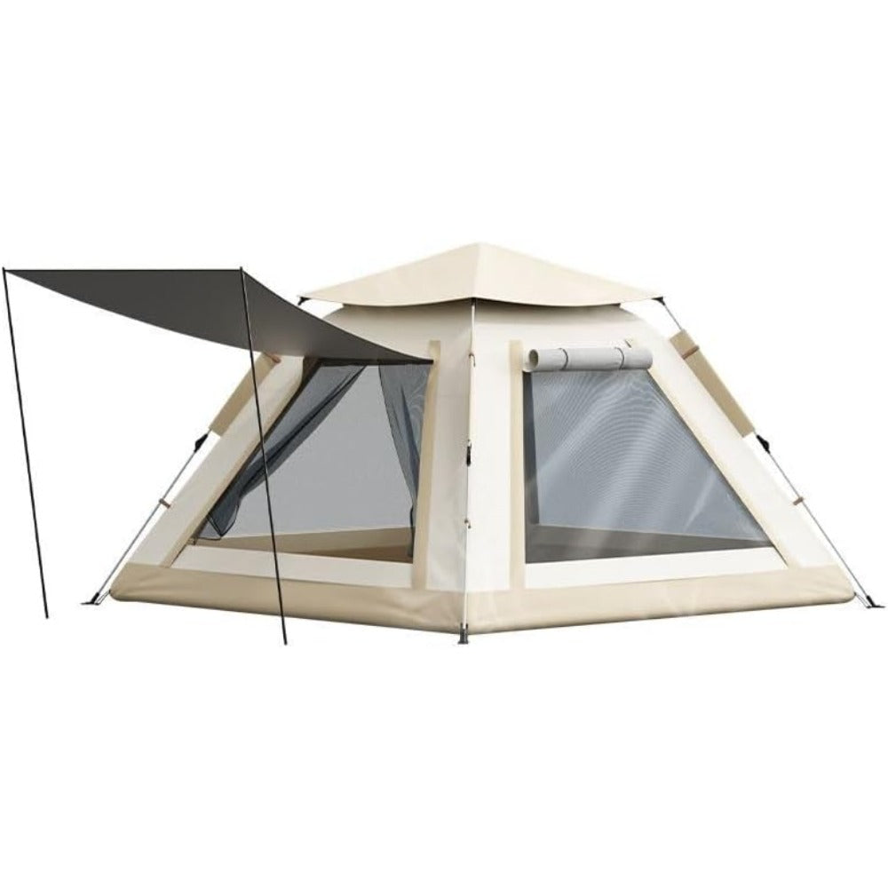 4-Person Instant Camping Tent with Porch Off-White Pop-Up Tent