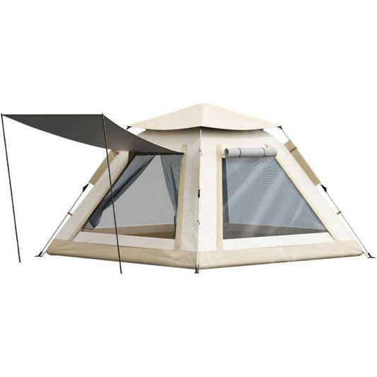 4-Person Instant Camping Tent with Porch Off-White Pop-Up Tent