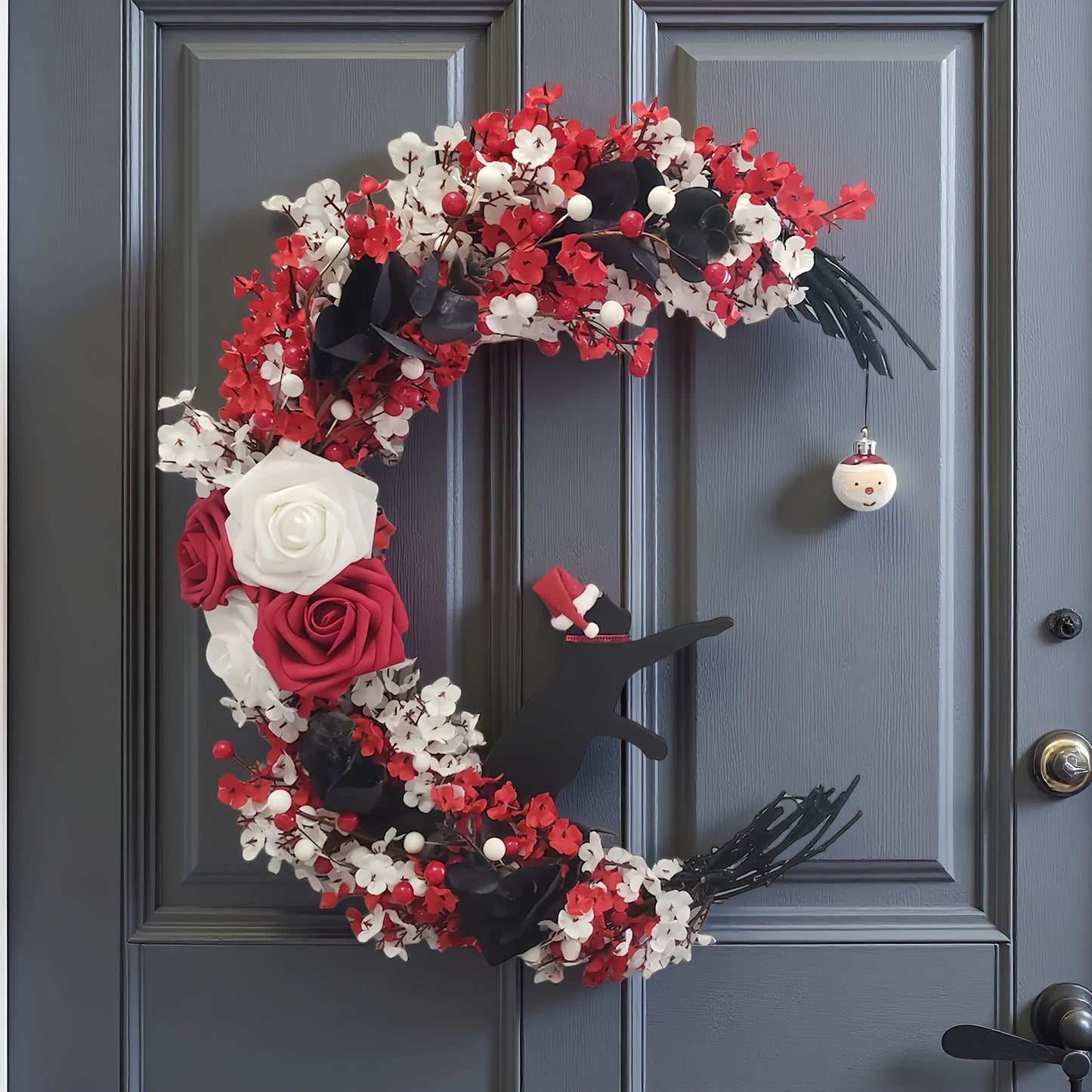 Gothic Black Cat Victorian Wreath Door Hanging