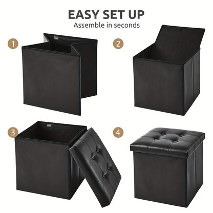 Storage Faux Leather Folding Stool