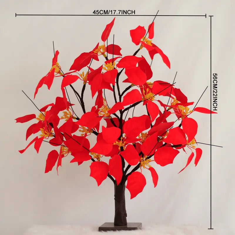 Blooming Brilliance: Poinsettia Flower Tree with Festive Lights