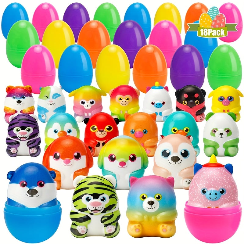 18 Sets Prefilled Easter Eggs with Mini Squishy Toys
