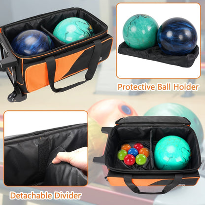 Bowling Ball Carrier 2-Ball with Divider & Cup Holder